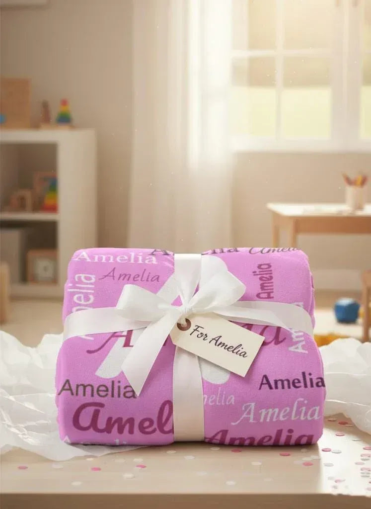 Personalized Name Blanket | Custom Initial & Repeated Name | Pink Fleece Throw Gift