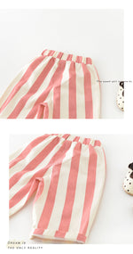 Infant Spring High Waist Color Striped Casual Trousers - Cindi Book