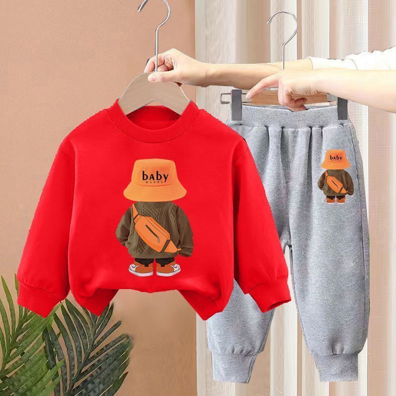 Boys Spring New Children's Autumn Leisure Sports Sweater Medium And Small Two-piece Suit Fashion - Cindi Book