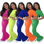 Girls' Short-sleeved Shirt Bell-bottom Pants Two-piece Set - Cindi Book
