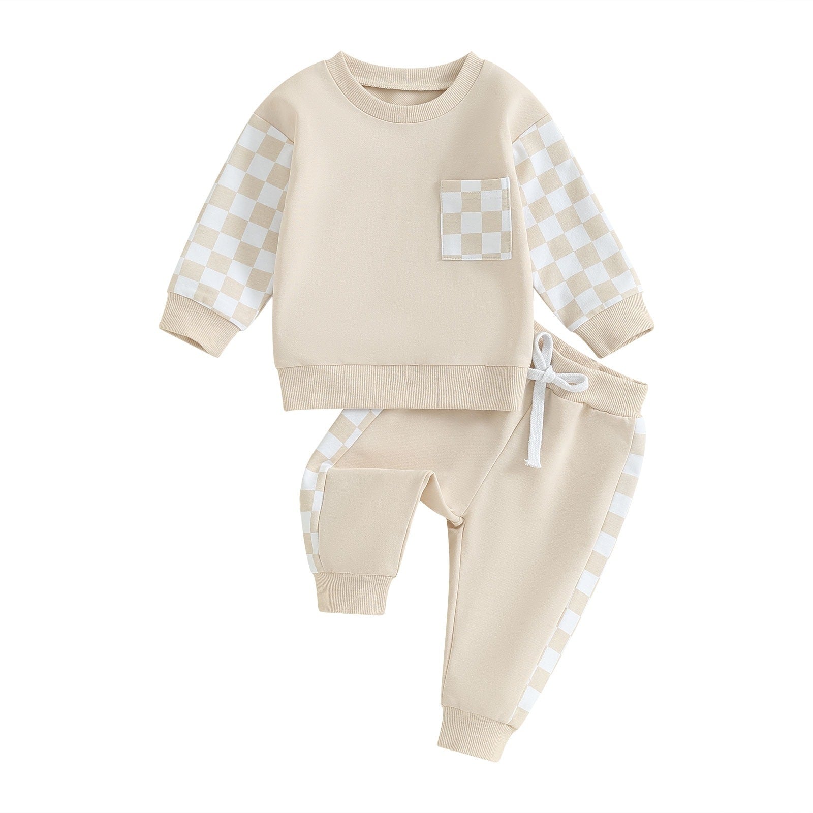 Boys' Chessboard Plaid Patchwork Sweater Sweatpants 2-piece Set - Cindi Book