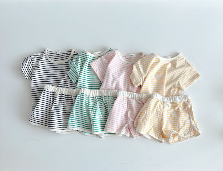 Breathable Stripes Homewear Short Sleeve Shorts Outwear Children's Clothing - Cindi Book