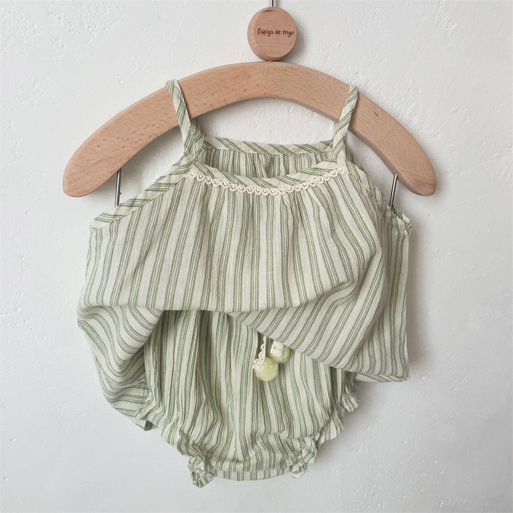 Striped Spaghetti Straps Shorts Suit Baby Girl Two-piece Suit Suit - Cindi Book