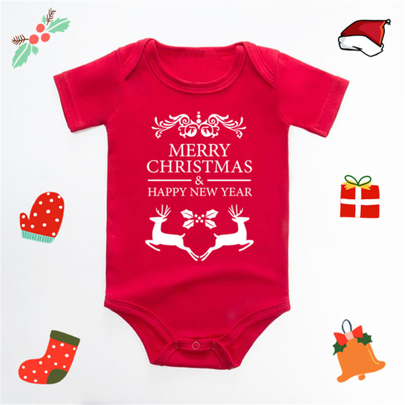Christmas Deer English Letters Printed Red Triangle Rompers - Cindi Book