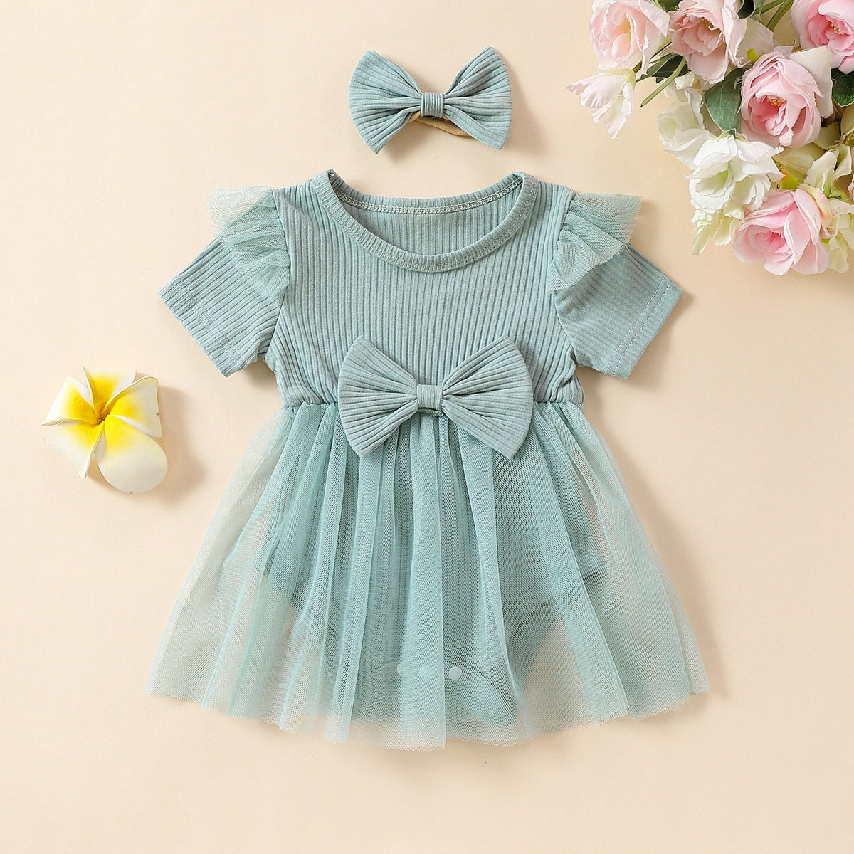 Girls' Multi-color Mesh Flounced Sleeve Short Sleeved Kazakhstan Skirt - Cindi Book