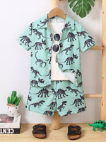 Baby Short Sleeve Shorts Cardigan Two-piece Set Animal Dinosaur Print - Cindi Book