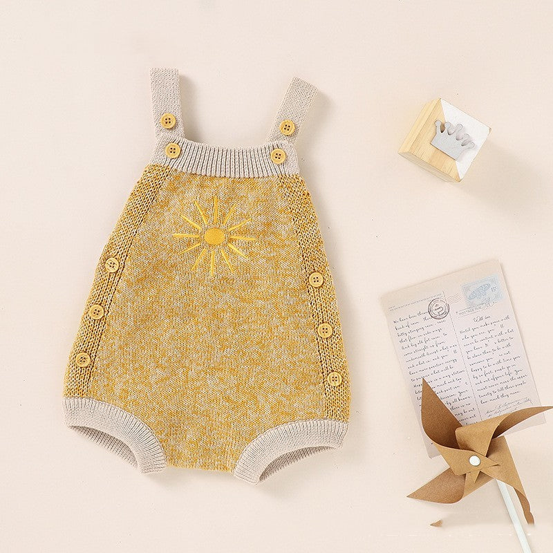 Ins Hot Fall New Baby Sunflower Embroidered Straps Knitted Jumpsuit - Cindi Book