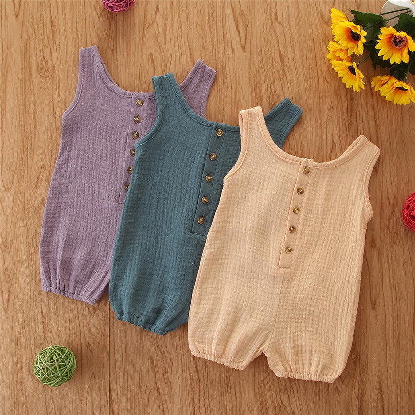 Baby Rompers Sleeveless Solid Color Cotton And Linen Rompers Baby Rompers - Cindi Book