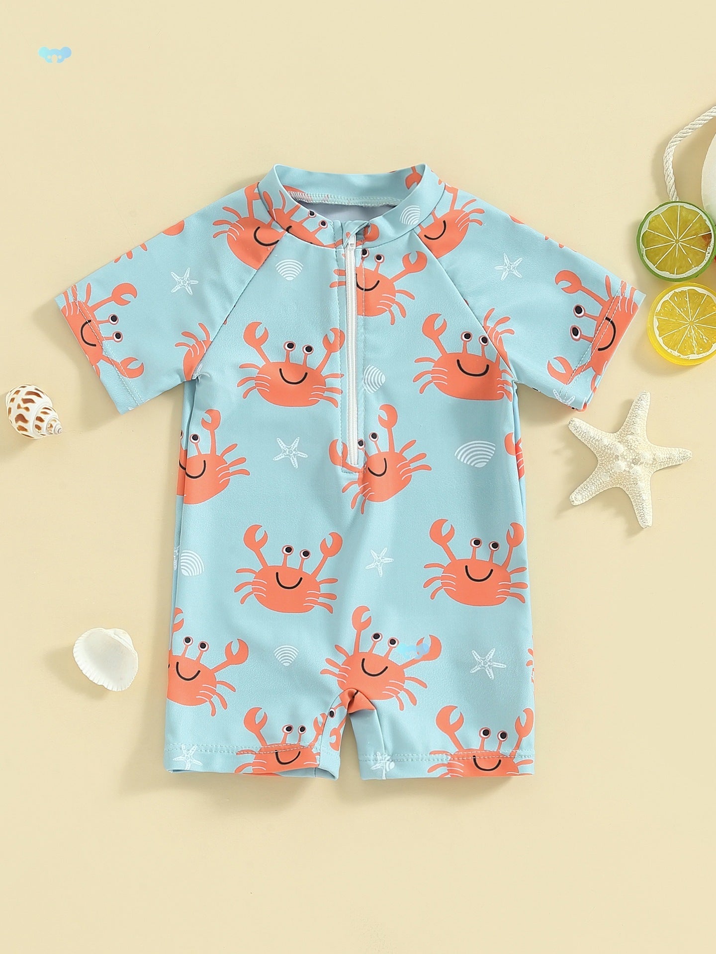 Cute Crab Printed Baby Boys Light Blue Protective Shorts