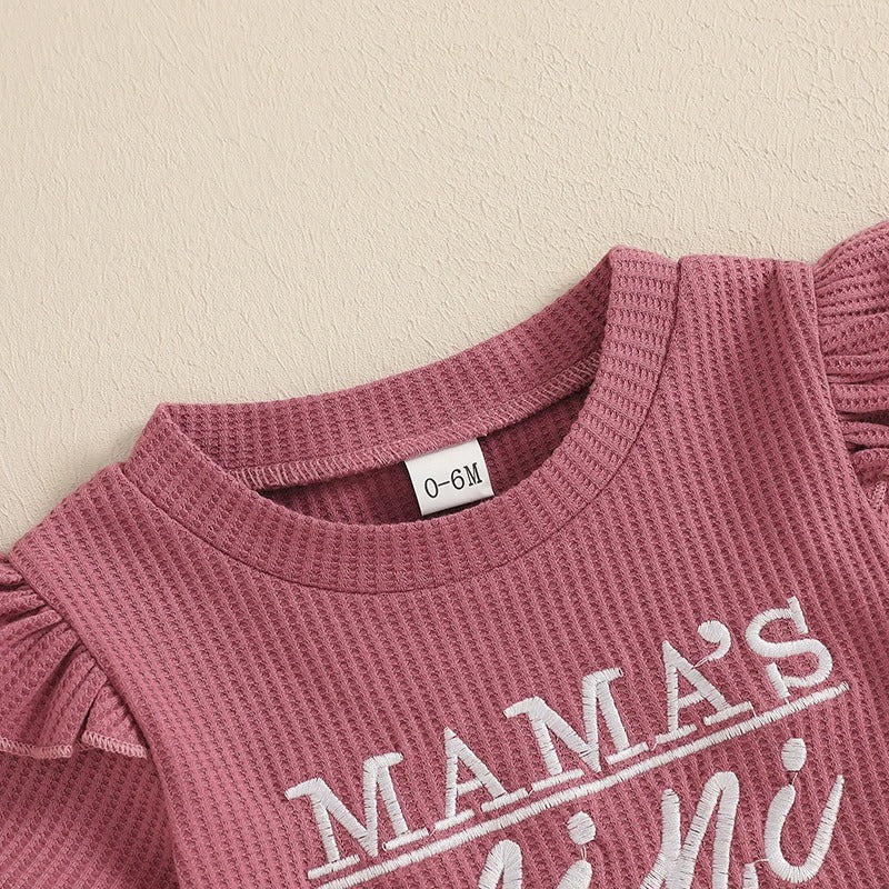 Girls Fashion Letter I Embroidery Waffle Set