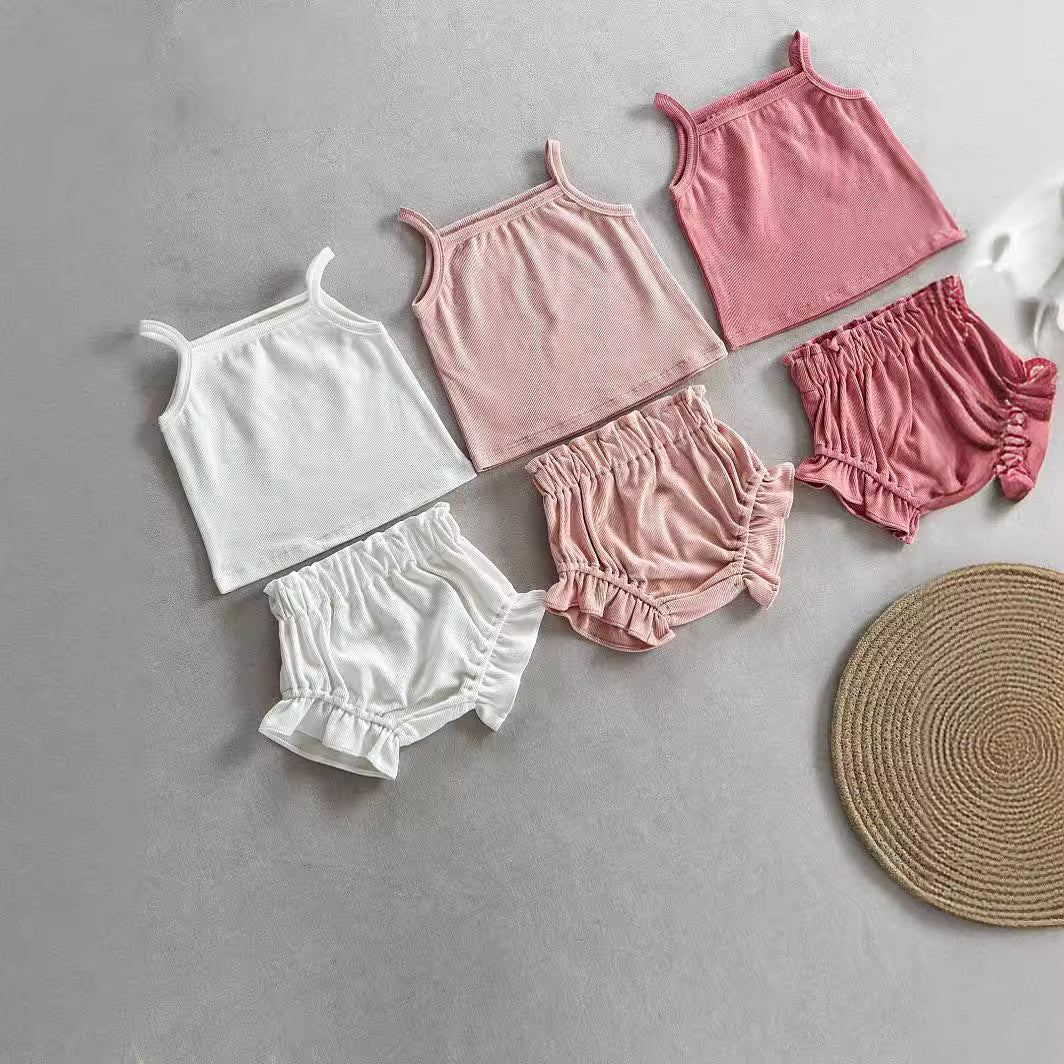Pp Shorts Thin Rib Cotton Women's Home Apparel Two-Piece Set