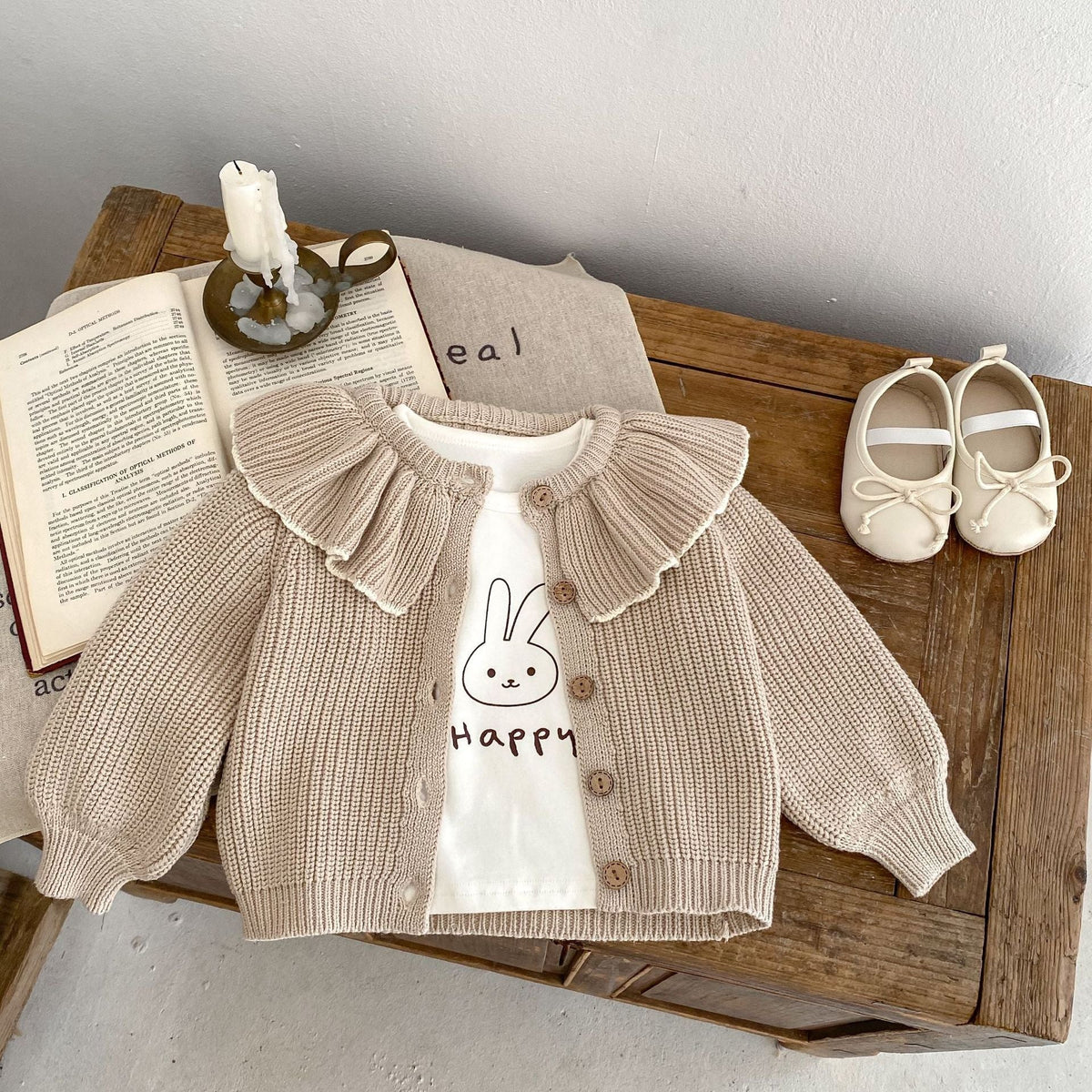 Baby Girl Ruffled Bow Tie Knitted Coat Small Cardigan Sweater - Cindi Book