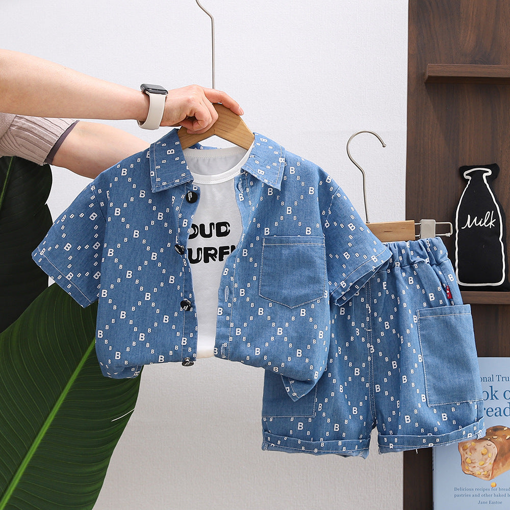 Personality Boy Denim Short Sleeve Suit - Cindi Book