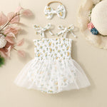 Baby Girl Flower Print Sling Triangle Rompers Tulle Skirt - Cindi Book