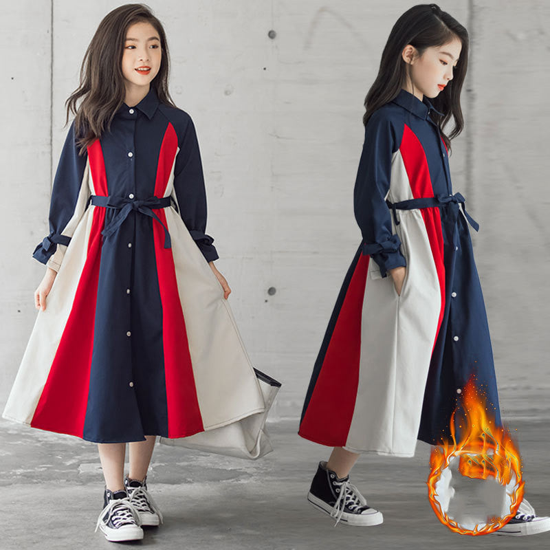 Korean Version Of The Big Kids Girls Multi-color Stitching Fashion A-line Skirt - Cindi Book