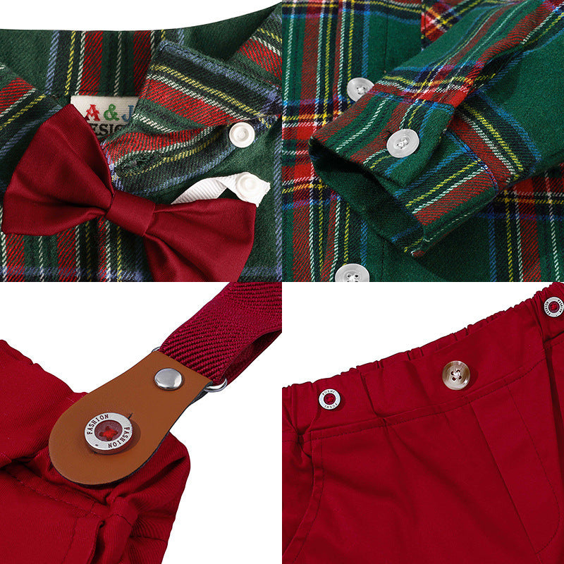 Boy Fashionable Set Plaid Shirt Outfit