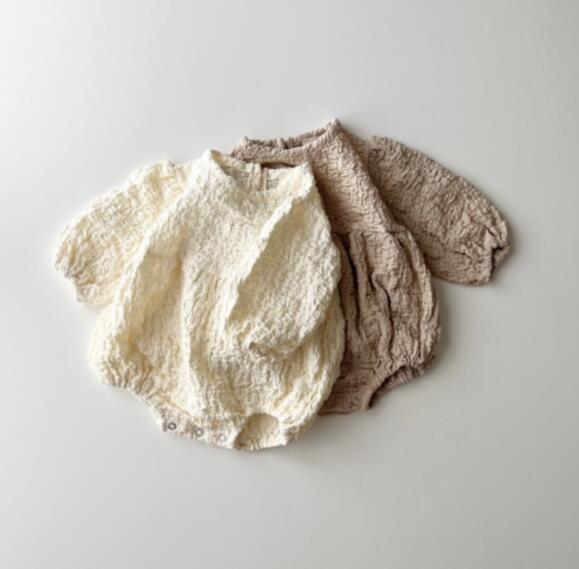 Japanese Spring New Baby Knitted Crepe Long Sleeve One-Piece Romper