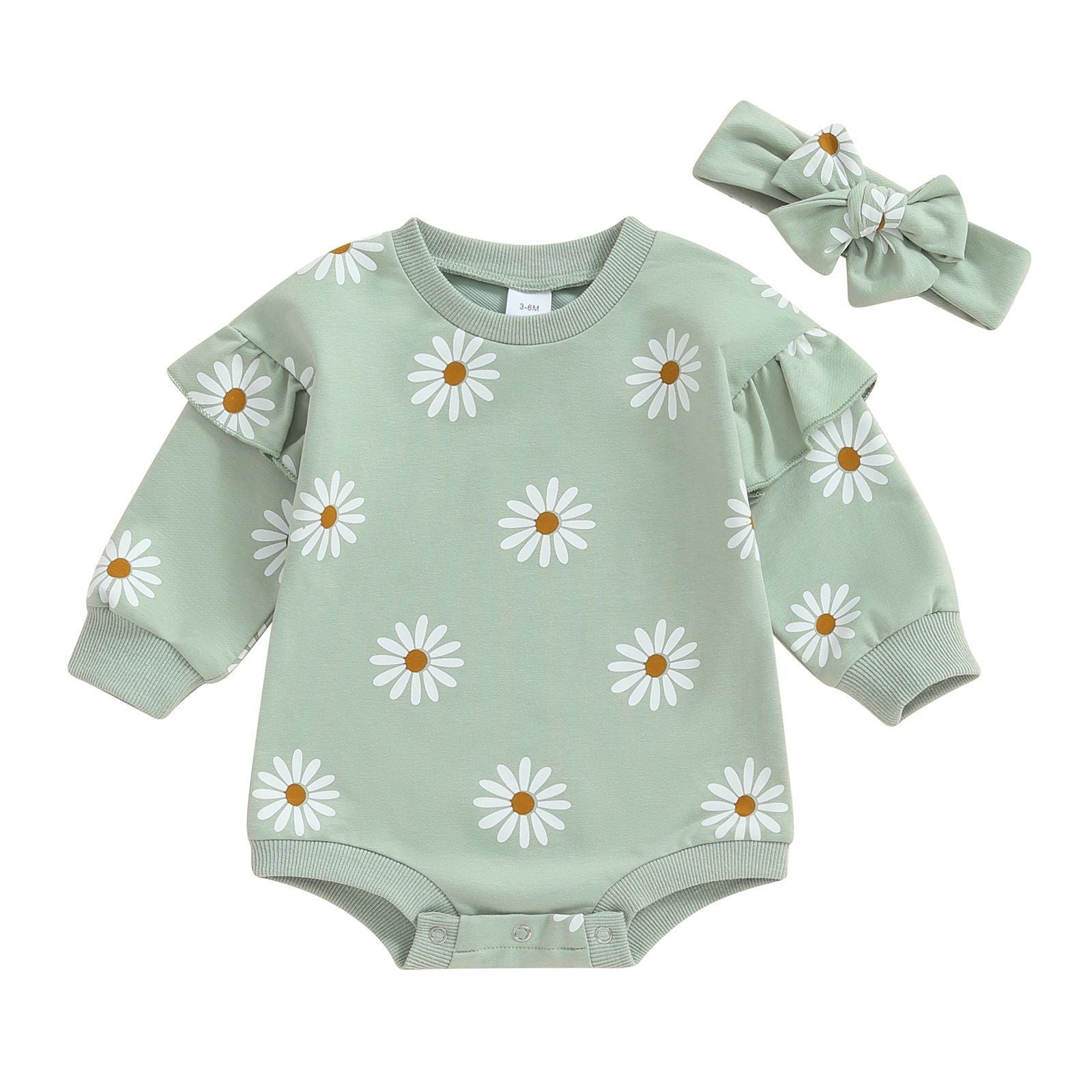 Printed Flounced Sleeve Romper Headscarf - Cindi Book
