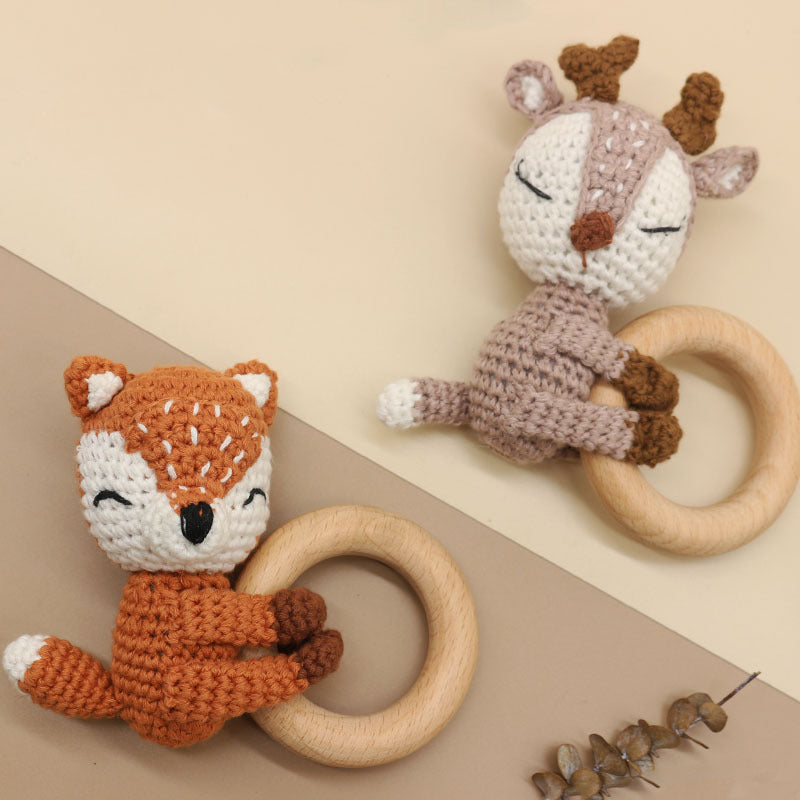 Handmade Crochet Fox Elk Rattle Toy Baby Molar Teether - Cindi Book