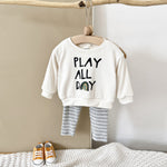 Loose Children's Clothing Letter Print Round Neck Long Sleeve Striped Trousers Suit - Cindi Book