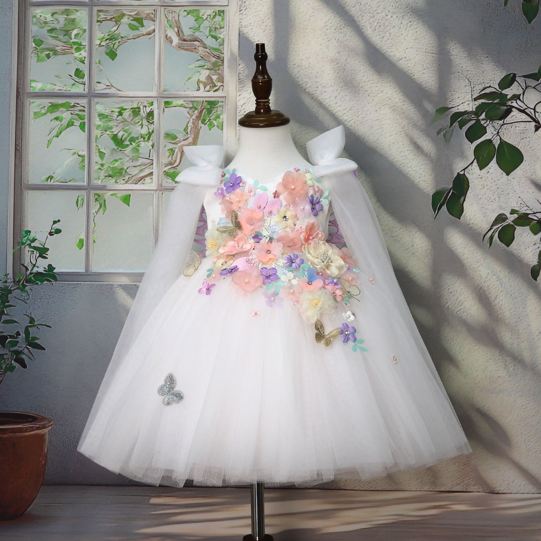 Children's Handmade Applique Dress White - Cindi Book