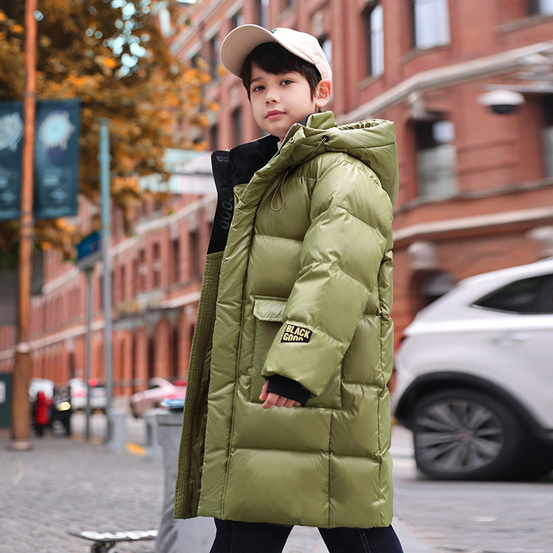 Down Jacket Boy's Long Overfashionable Knee Western Style - Cindi Book