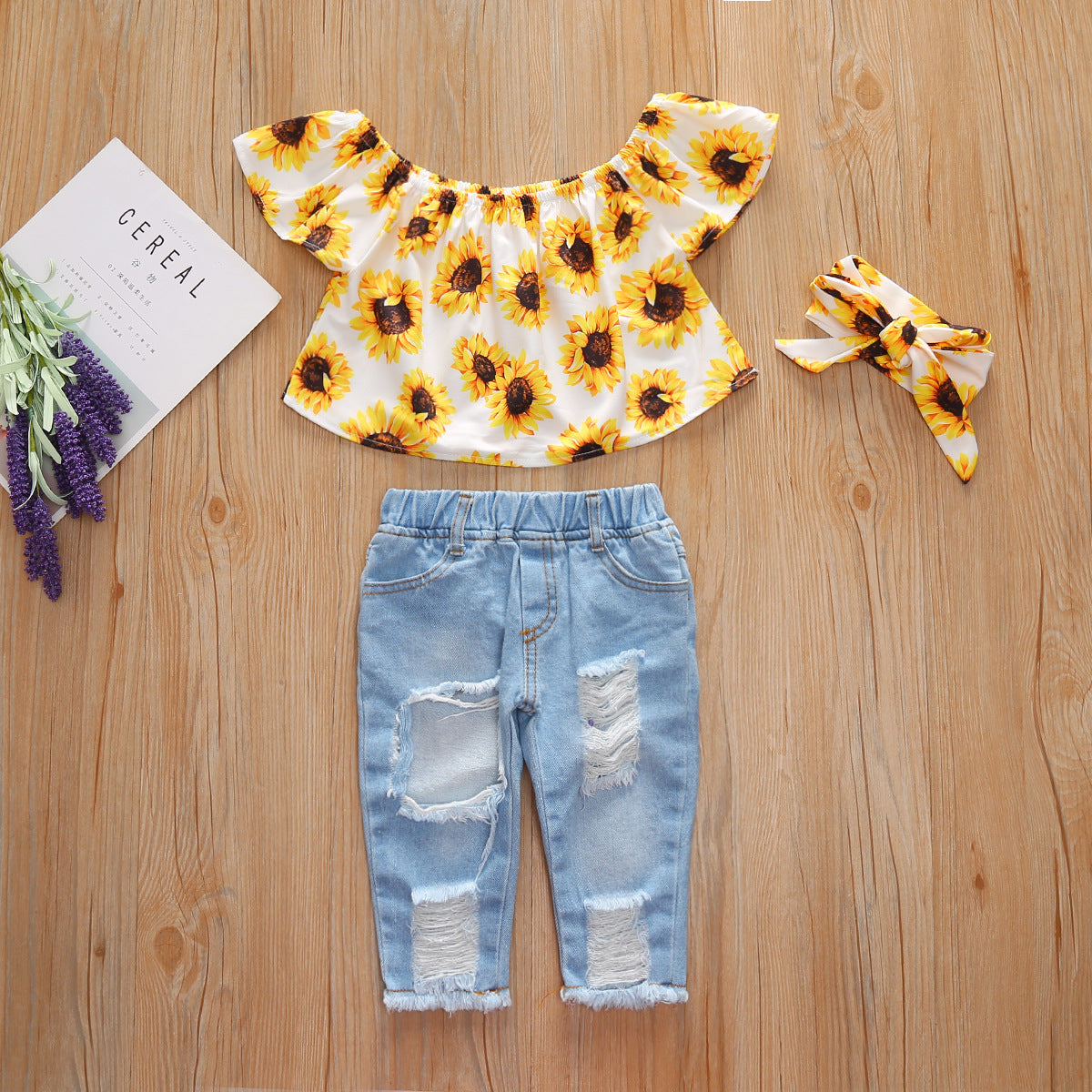 Broken Holes Pants Headscarf Three-piece Set - Cindi Book