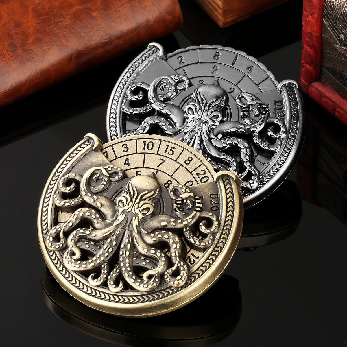 Vintage Kesulu Style, Super Refined Metal Octopus Dice Turntable Gift Box, Immersive Board Game Experience, D20 Random Surprise, Necessary Props For D&D Team - Cindi Book