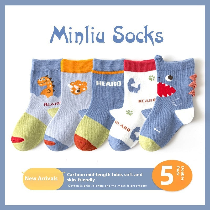 Autumn And Winter Cartoon Dinosaur Mid-calf Cotton Warm Sports Boys' Socks - Cindi Book