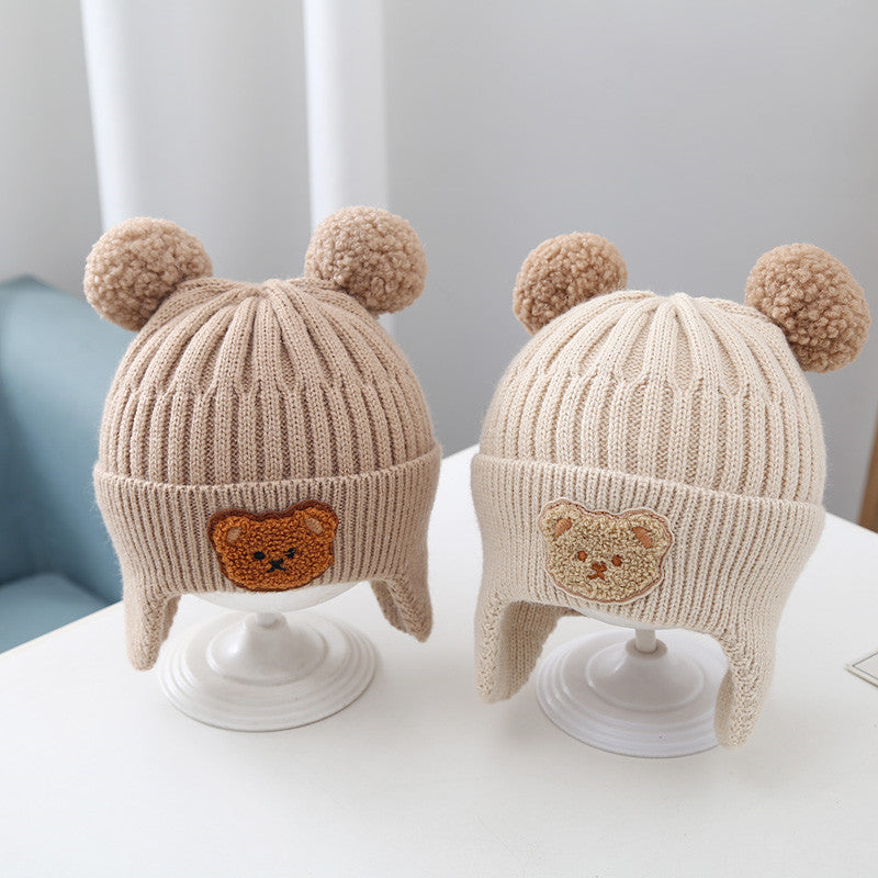 Baby Hat Warm Earflaps Cap Cute Bear Baby Knitted Woolen Cap - Cindi Book