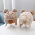 Baby Hat Warm Earflaps Cap Cute Bear Baby Knitted Woolen Cap - Cindi Book