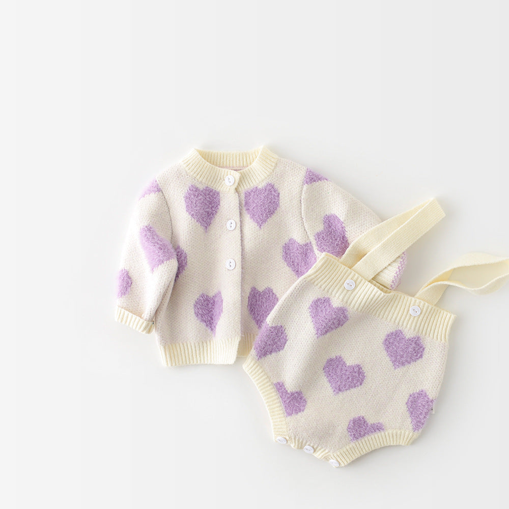 Spring Autumn Infant Baby Girls Knit Long Sleeve Loving Heart Coat Rompers - Cindi Book