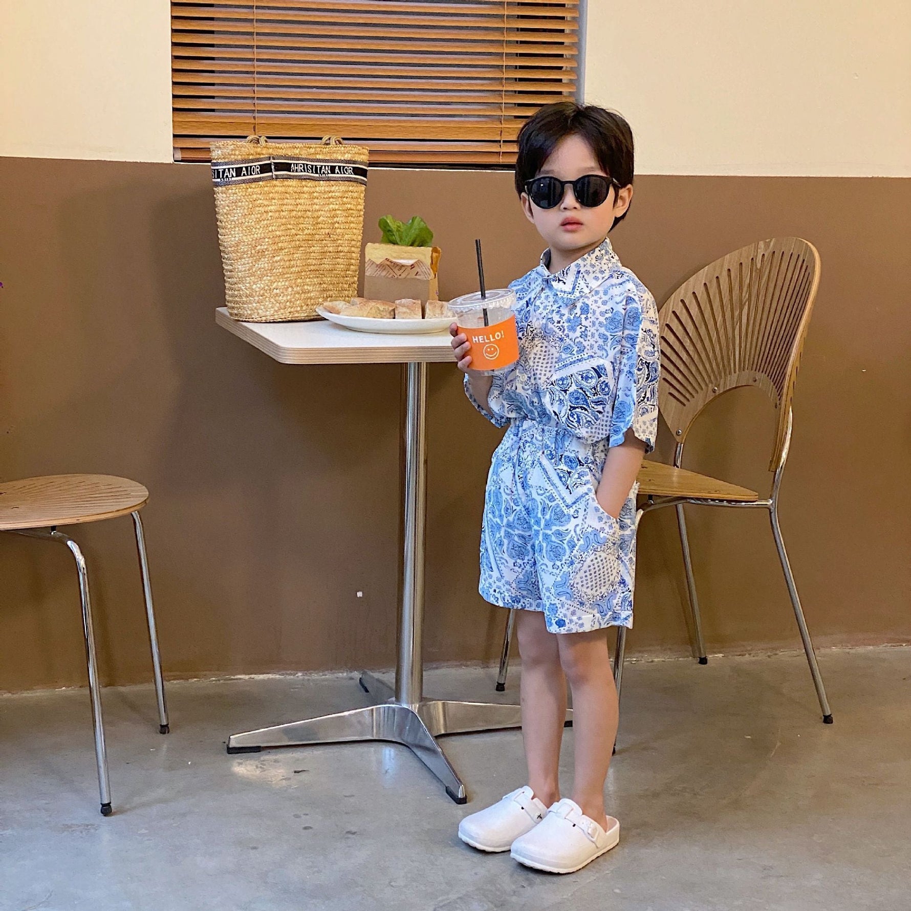 Printed Shirt Boys Vacation Style Chiffon Shirt Shorts Suit - Cindi Book