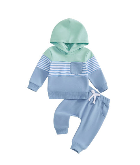 Casual Color Matching Hooded Long Sleeve Sweater Trousers Suit - Cindi Book