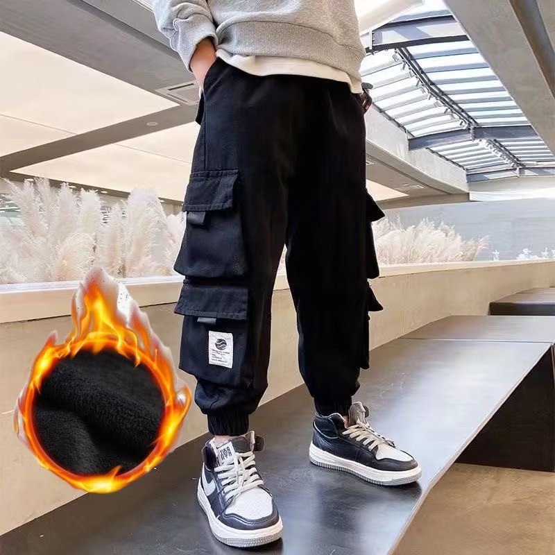 Men's Medium And Large Children's Multi-bag Fleece Ankle-tied Casual Working Pants Tide - Cindi Book