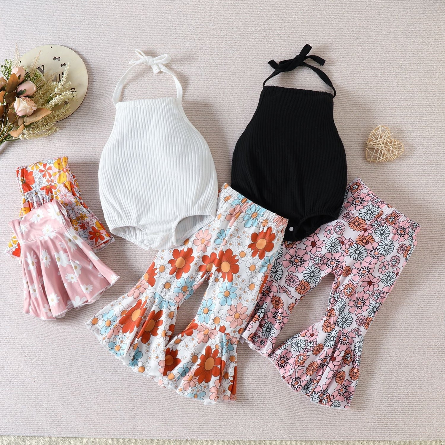 Children's Halter Backless Romper Bell-Bottom Pants Set