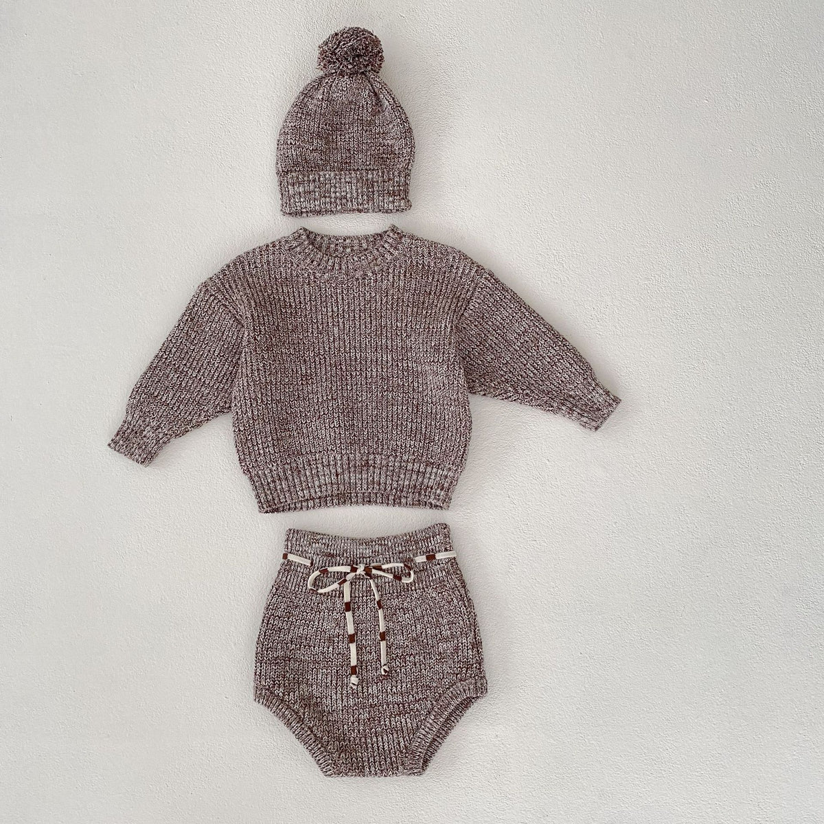 Infant Baby Girl Mixed Color Thick Needle Pullover Pants Pullover Fur Ball Knitted Hat 3-piece Set - Cindi Book