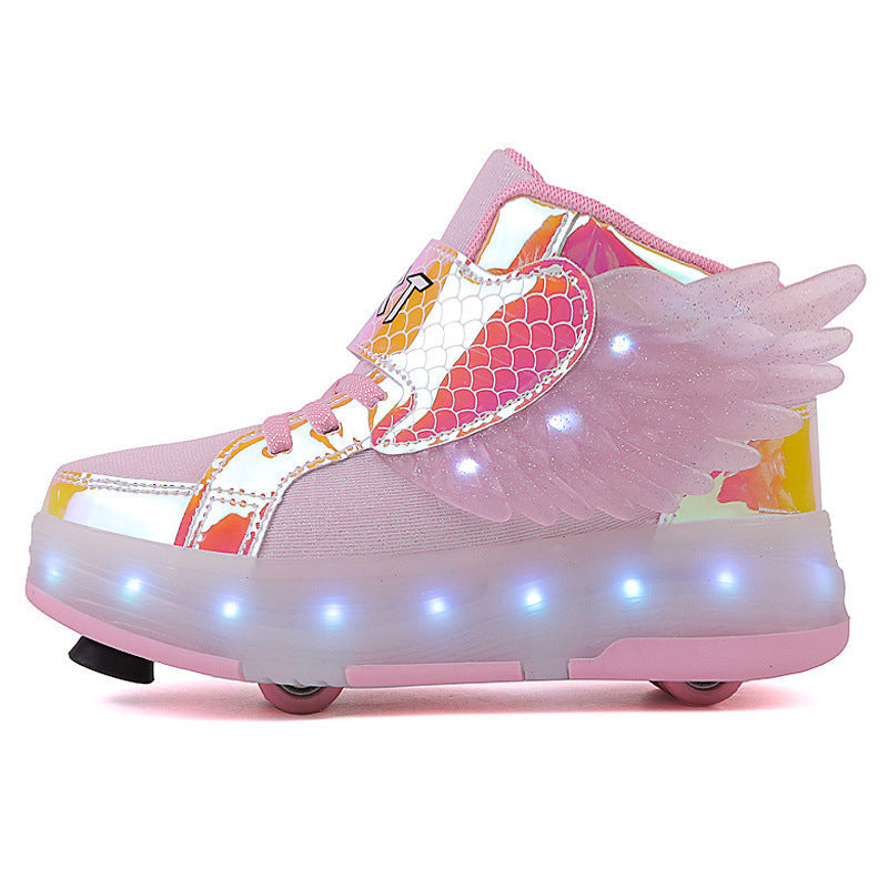 Children's Double-wheel Deformed Wings LED Luminous Rollerskate - Cindi Book