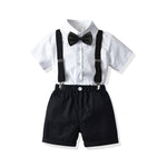 Boys' White Short-sleeved Shirt Suspender Shorts - Cindi Book