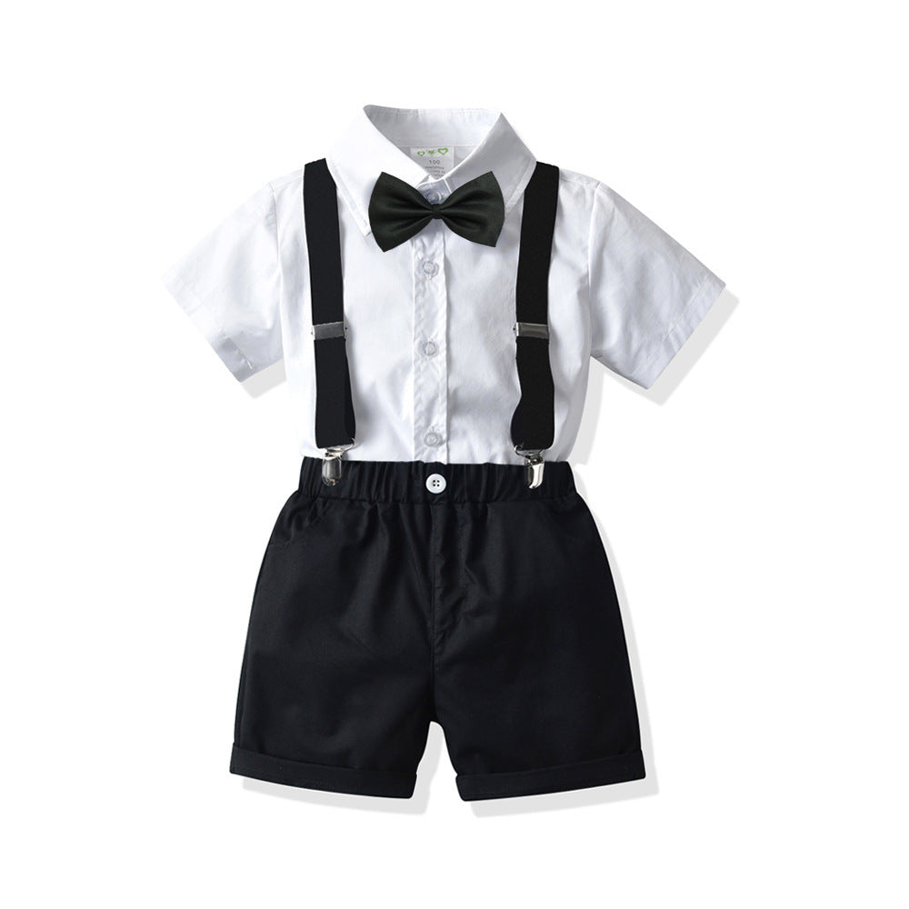 Boys' White Short-sleeved Shirt Suspender Shorts - Cindi Book
