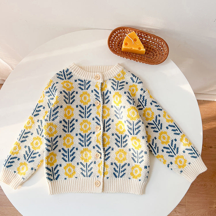 Infant Children's Sweater Pull Flower Knitted Cardigan Romper - Cindi Book