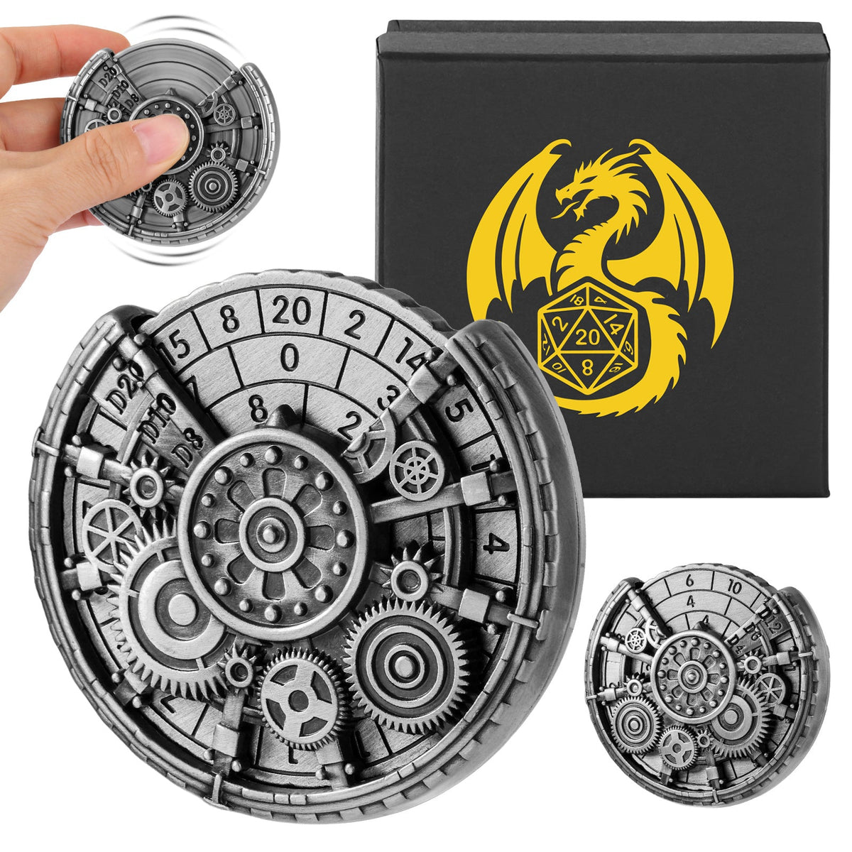 Private Model Time Gear Fingertip Gyroscope Retro Wheel DND Dice Gift Box Set, Role Playing Game Dice On The Table - Cindi Book