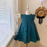 Girls' Summer Green Mesh Stitching Sleeveless Lace Vest Dress - Cindi Book