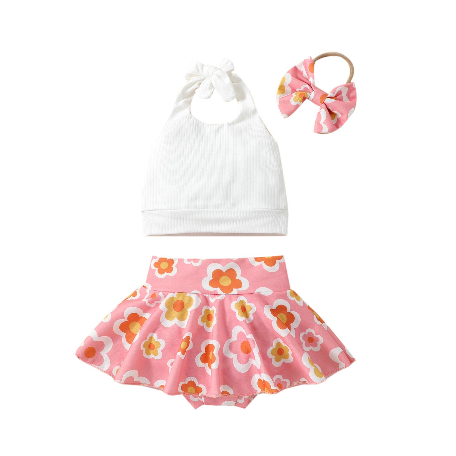 Ins Girls' New Solid Color Sling Top Flower Skort Suit - Cindi Book