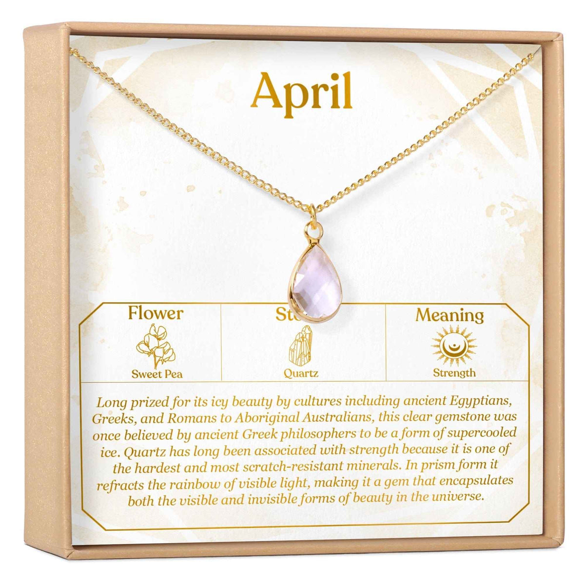 April Birthday Quartz Birthstone Necklace