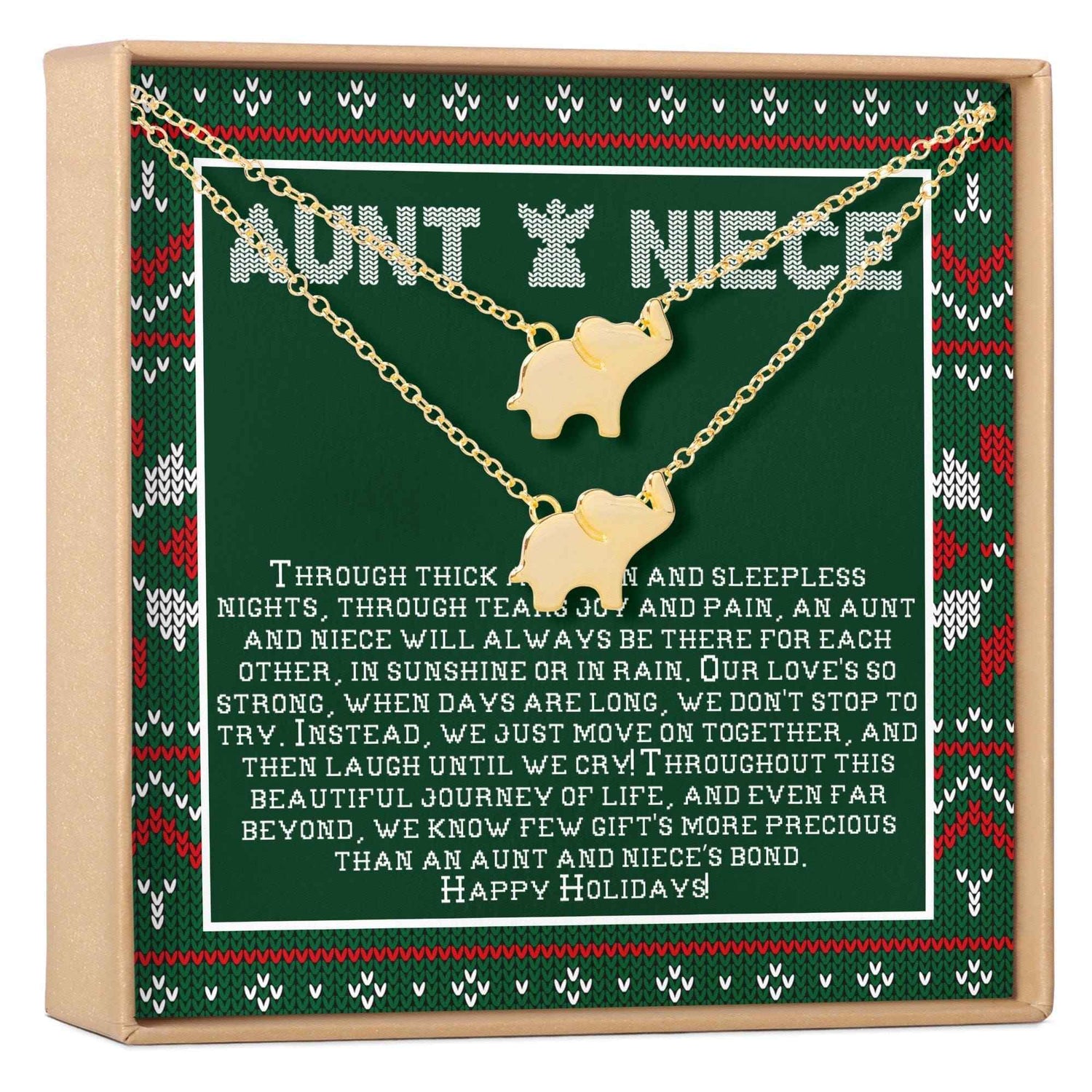 Aunt-Niece Christmas  Elephant Necklace Set