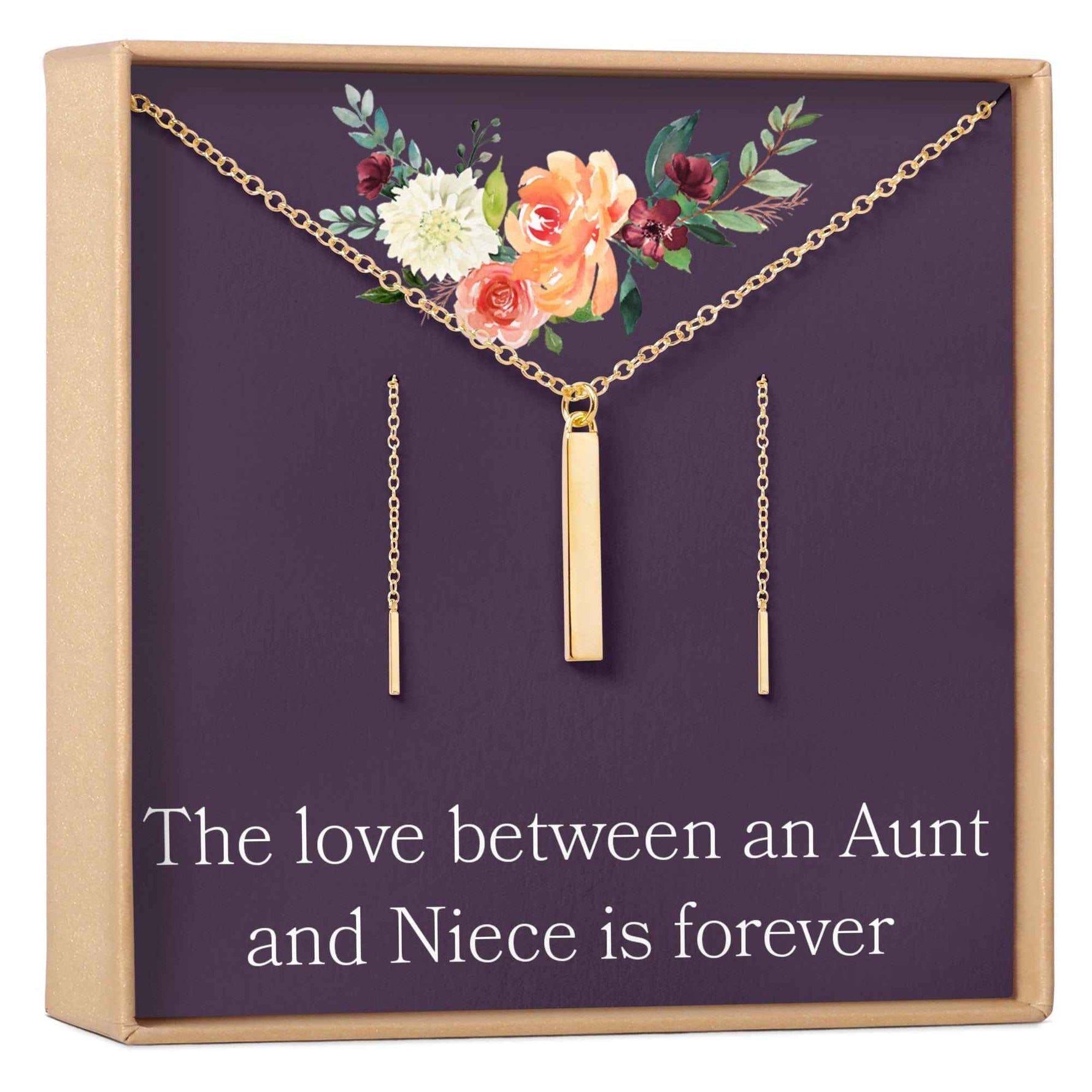 Aunt-Niece Gold Bar Earring Threader and Necklace Jewelry Set