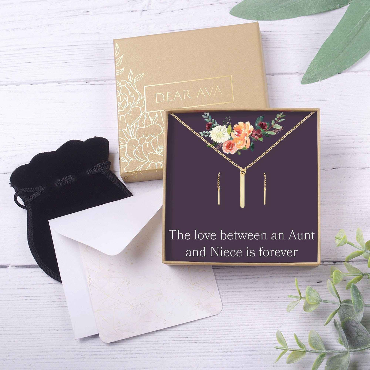 Aunt-Niece Gold Bar Earring Threader and Necklace Jewelry Set