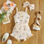 Infant Set Waffle Floral Print Suspenders Three Piece Set - Cindi Book