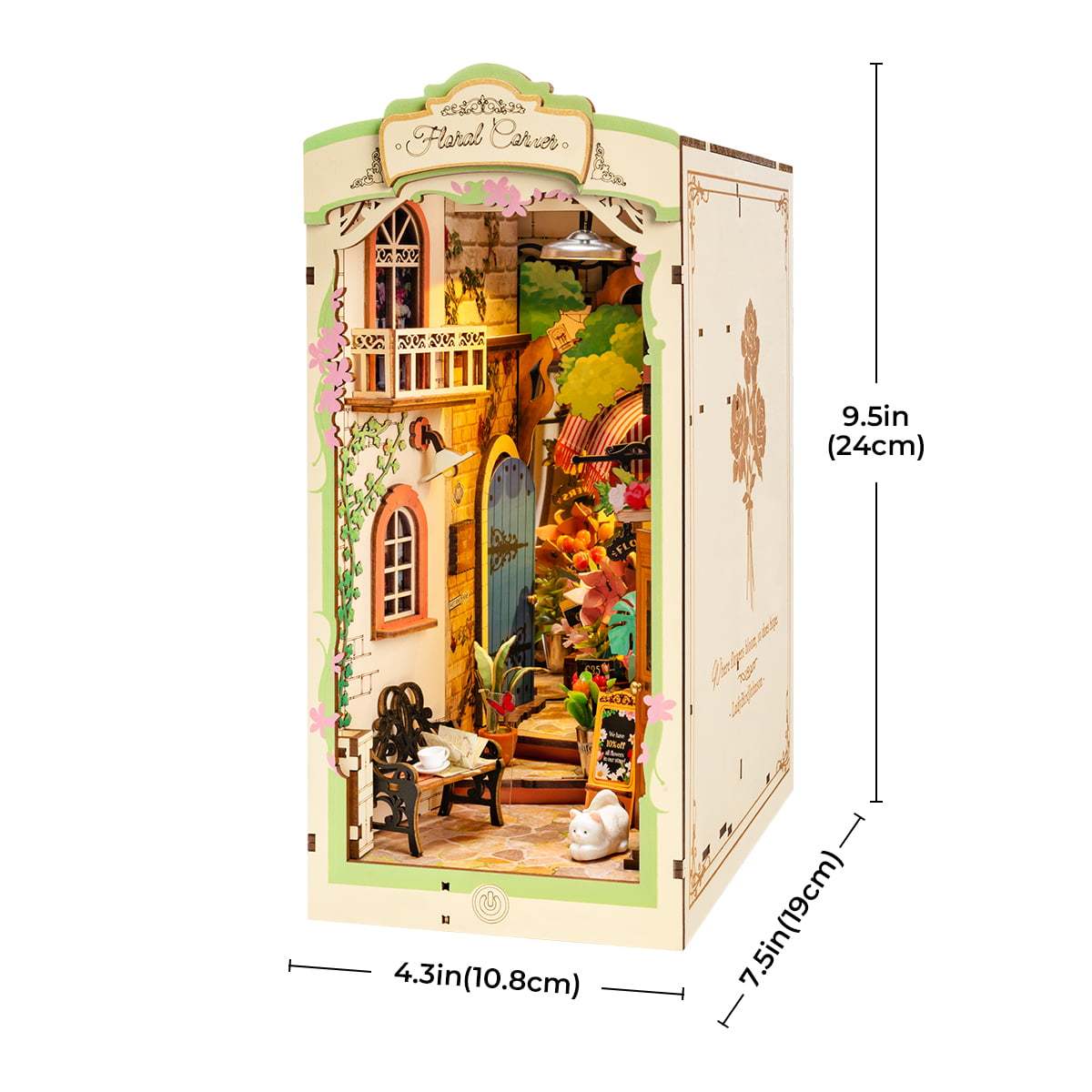 Rolife Floral Corner DIY Book Nook Shelf Insert Kit 3D Wooden Dollhouse For Gift - Cindi Book